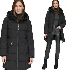 Dkny Black Faux-Fur-Trim Hooded Puffer Coat Womens Size XXL  NWT